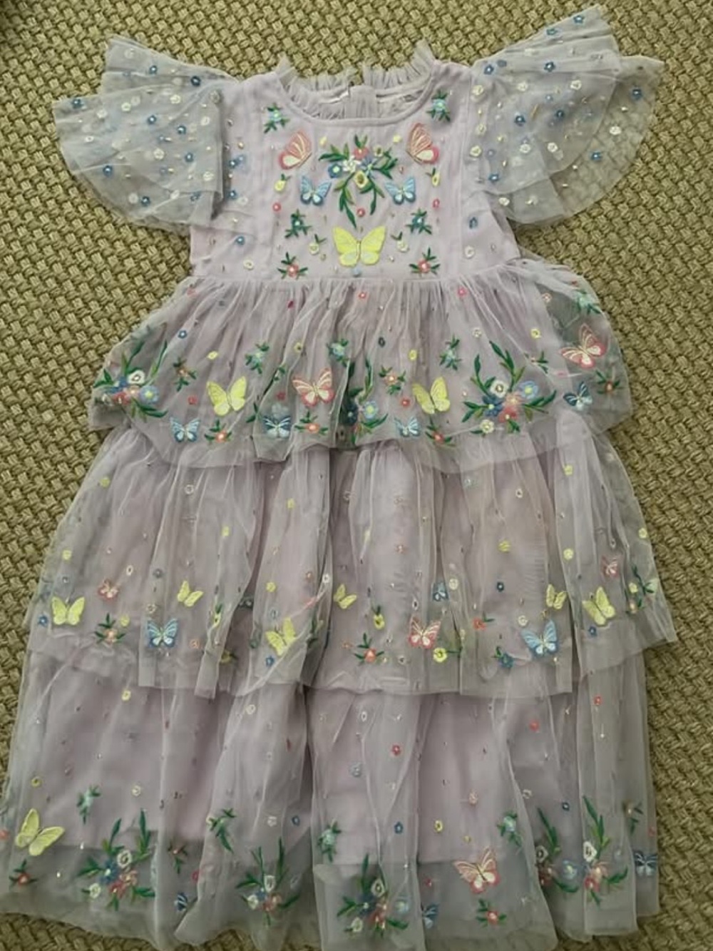 Mini Boden Lilac Embroidered Butterfly Tiered Dress